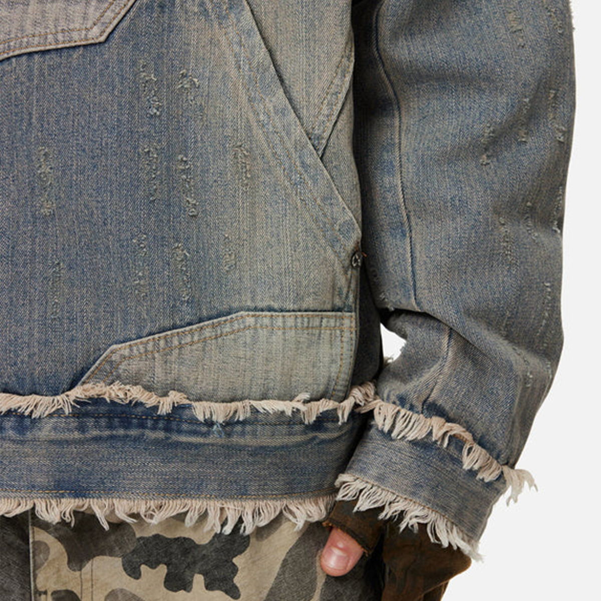 Washed Distressed Denim Hoodie