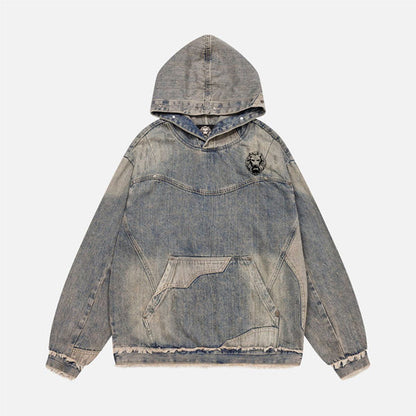 Washed Distressed Denim Hoodie