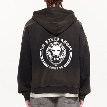 Lion Washed Distressed  Zip-Up Hoodie